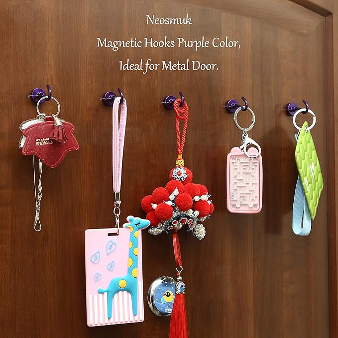 Neosmuk Magnetic Hooks, Heavy Duty 30lb+ Strong Magnet Hook for Cruise Cabins, Cruise Ship Essentials for Hanging, Metal Wall Refrigerator Hangers (Purple, 15 Pack)