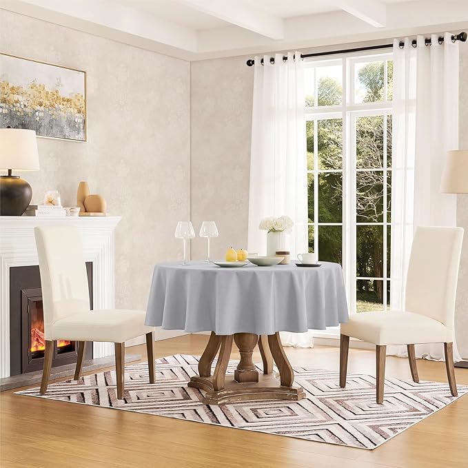 Veblandy Tablecloth Linen Textured Waterproof & Stain Resistant Table Cloth Wrinkle Free Decorative Fabric Farmhouse Table Cover for Dining/Party/Buffet/Wedding, 60 x 60 Inch, Light Grey