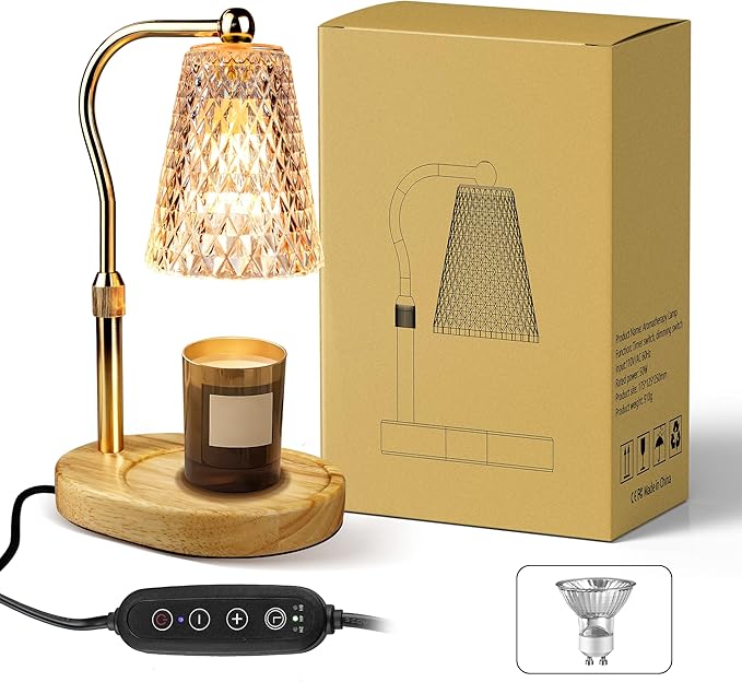 Candle Warmer Lamp with Timer, Adjustable Candle Warmer Lamp with 1 Bulbs,2/4/8-Hour Timing Function,4-Level Dimmable, Adjustable Height