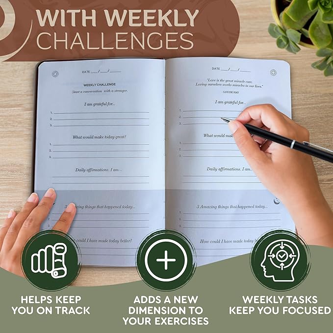 Gratitude Journal for Women and Men - With Writing Prompts for Self Care, Improvement and Manifestation - Daily Wellness and Guided Mental Health - 5 Minutes a Day - Inspirational to Practice Self Love and Reflection