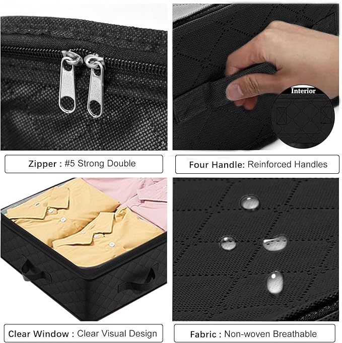 BiCINE 90L Under Bed Storage Containers, 4 Pack Foldable Closet Organizers and Storage Bins with Lid Clothes Underbed Storage Bags for Wrapping Paper, Blanket, Comforter, Towels, Sweaters, Pillows