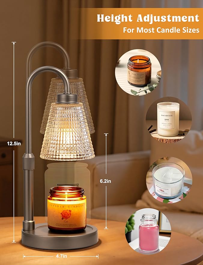 Innqoo Gray Candle Warmer Lamp with Timer, Dimmable Candle Warmer for Jar Candles, Height Adjustable Wax Melts Warmer, Birthday Gifts for Women Mom, House Warming Gifts New Home Decor
