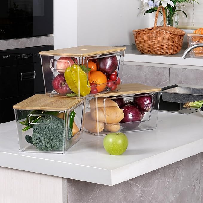 Trash Bags Holder, Stackable Trash Bag Dispenser with Bamboo Lid – Extra Large Garbage Bag Holder for Kitchen, Laundry Room, Under-Sink Storage Organization (1 pack)