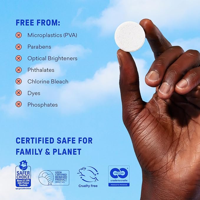 BLUELAND Laundry Detergent Tablets, Starter Set, Spring Bloom Scent, 60 Count with Tin, Plastic-Free Eco-Friendly Pods, Sheets, Liquid Alternative - Natural, Gentle