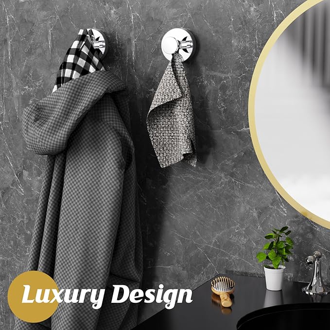 Suction Cup Hooks for Shower,Removable Shower Towel Suction Hooks for Bathroom Wall,Kitchen,Glass,Mirror,Tile to Hang Robes,Loofah-Chrome(4-Pack)
