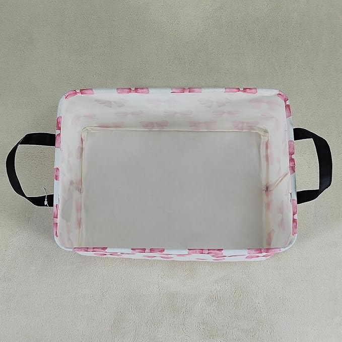 Rectangular Kids Laundry Basket Girls' Waterproof Storage Bins Pink Gift Basket Suitable For Home Decoration Office and Toy Storage(Pink Knot)