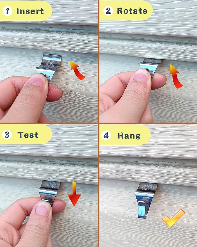 NACETURE Vinyl Siding Hooks Hanger (6 Pack) | No Drill Vinyl Siding Clips for Hanging Outdoor Decor