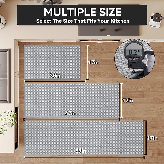 YDKGL Kitchen Mat Kitchen Rugs Sets of 2 PCS Non Slip Washable, Super Absorbent Soft Braided Kitchen Mats for Floor, Rubber Backing Comfort Standing Kitchen Sink Mat Runner Rug, Gray 17"x28"+17"x59"