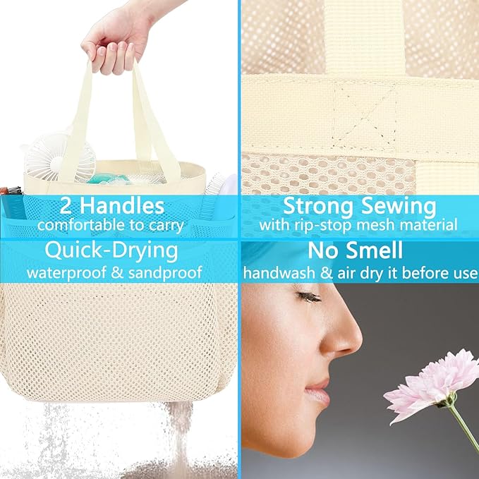 Fammart Mesh Shower Caddy Portable for College Dorm Room Essentials, 8-Pocket Large Shower Basket Tote Bag with 2 Handles for Toiletry, Bathroom, Beach, Camp, Gym