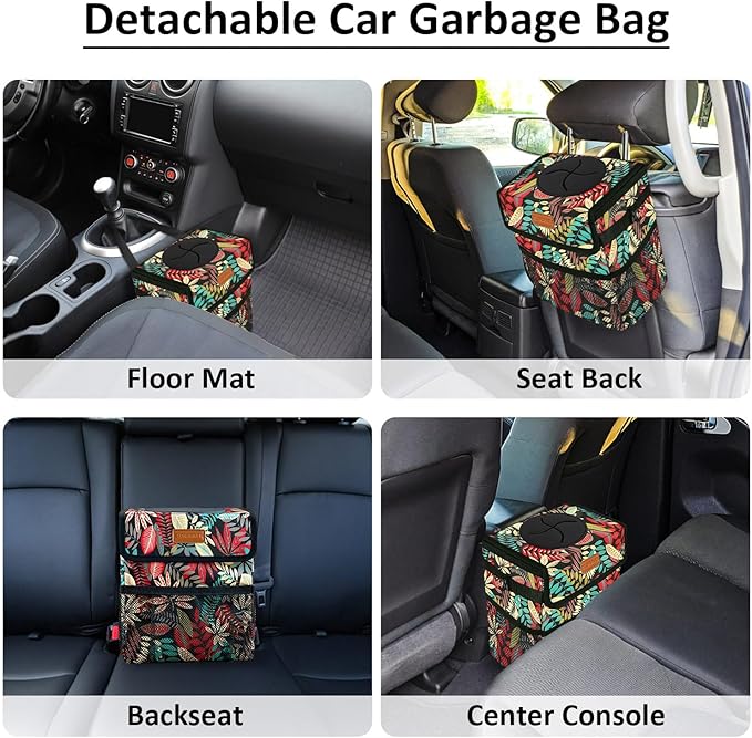 ELONGRIVER Car Trash Can Bin for Back Seat Leak Proof, Cute Car Trash Bag Hanging, Vehicle Trash Can for SUV Truck Van, Automotive Garbage Cans Front Seat Red Leaves