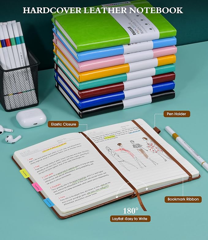 Lined Journal Notebook for Writing, A5 100 GSM Thick Paper, Leather Hardcover Journal for Woman Men, Travel Journal Diary 160 Pages(5.75'' X 8.38''Brown)