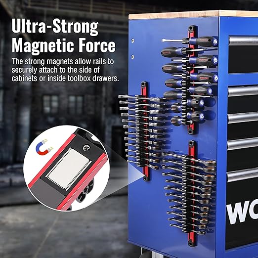 WORKPRO Magnetic Screwdriver Organizer and Wrench Organizer, Aluminum Rail Magnetic Tool Organizer, Tool Holder, Toolbox Organization, 24-Slot Screwdriver and Wrench Holder (Tools not Included)