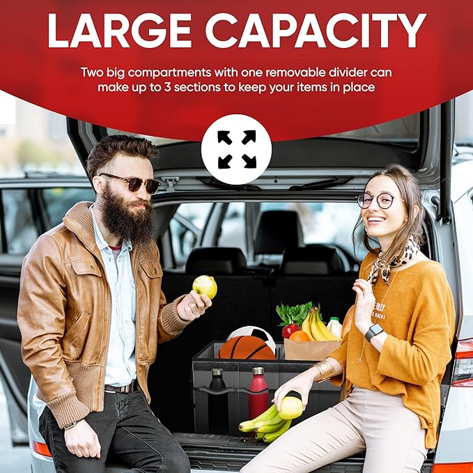 FORTEM Trunk Organizer For SUV Car Trunk Organizer, Foldable Storage, Car Accessories for Women Men, Collapsible Bag, Perfect Christmas Gifts, 600D Oxford, Non Slip Bottom, Straps, Soft Cover (65L)