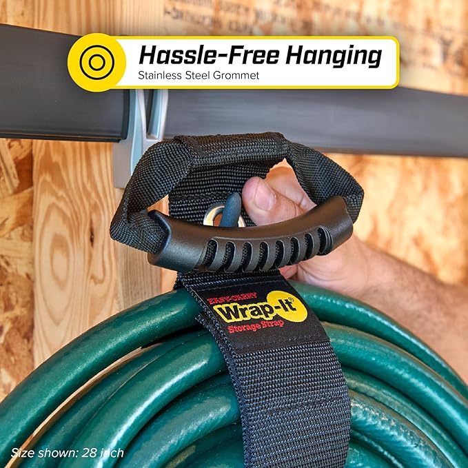 Easy-Carry Wrap-It Storage Straps - 28” (2-Pack) Black with Grommet - Cord Wrap and Hose Organizer for Your RV Tool Kit