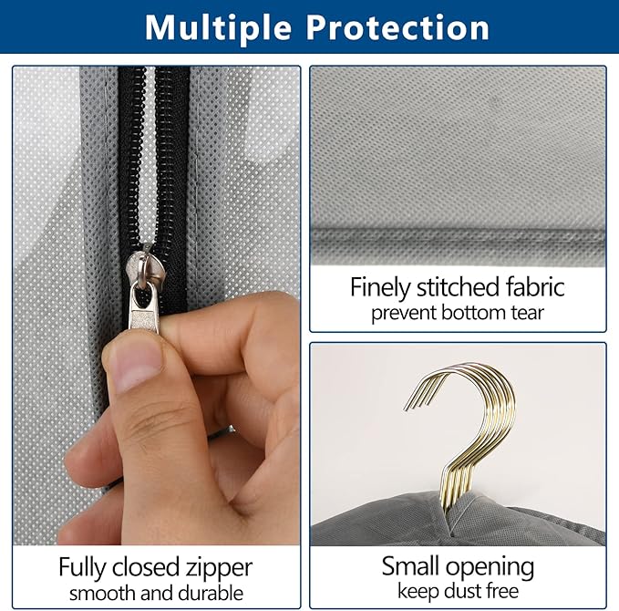 5 Pack 40" Garment Bags for Hanging Clothes Storage, Clear Suit Garment Bags with 4" Gussets for Closet Storage Travel, Plastic Protector for Coat, Jacket, Sweater, Shirts