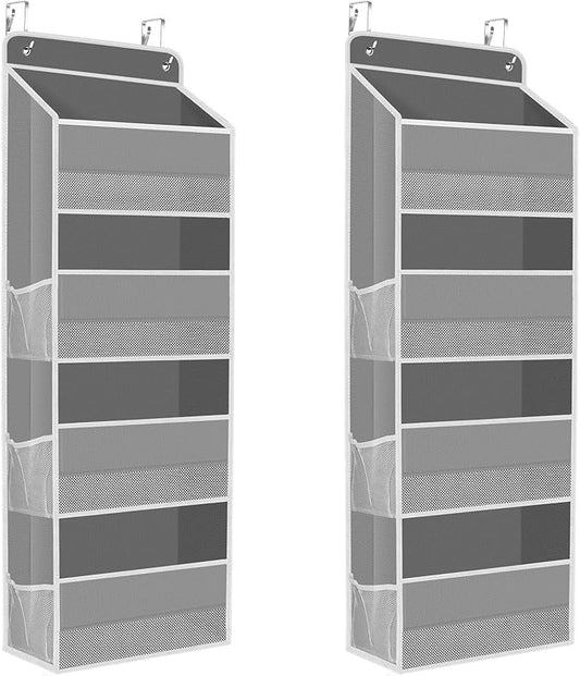 2 Pack Over The Door Organizer, Hanging Storage Organizer with Clear Window, 40lb Ultra Sturdy Large Capacity Room Organizer for Pantry Laundry Bathroom Nursery Closet (Grey)