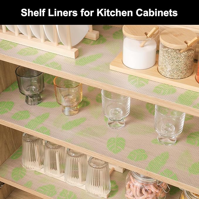 Cooyes Shelf Liner - Premium Non-Adhesive Cabinet & Drawer Liner for Kitchen - Waterproof Shelf Paper with Modern Pattern - Durable EVA Cabinet Mat - Easy to Cut (17.5" W x 197" L)