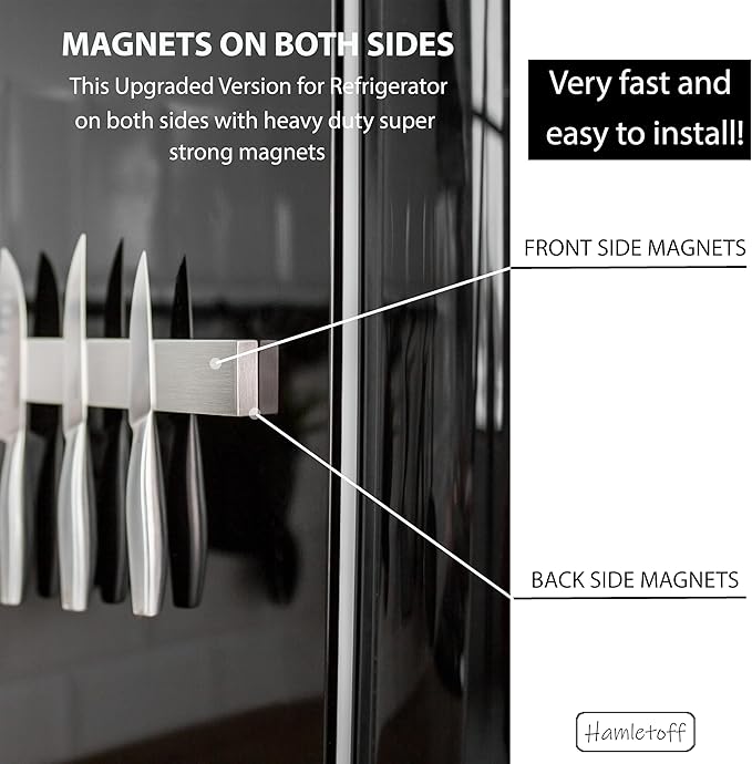 Premium Magnetic Knife Holder for Refrigerator – 20 Inch Professional Double Sided Magnetic Knife Strip for Fridge - Stainless Steel Magnetic Knife Holder for Wall Self Adhesive