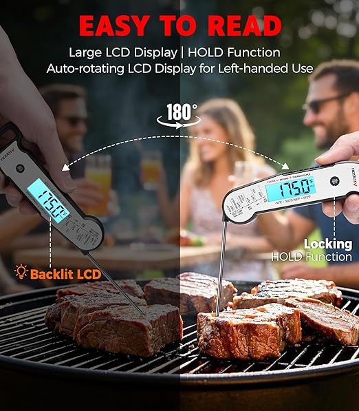 Atogou Professional Meat Thermometer Digital for Cooking Food, <1 Sec Instant Read & ±0.5℉ Accuracy, IP67 Waterproof, Thermocouple Sensor Probe, for Kithchen, BBQ, Grill, Silver