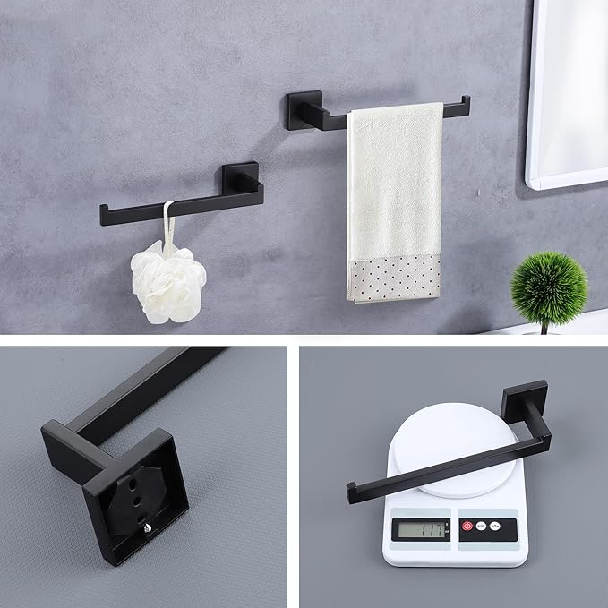 LANC Bathroom Hand Towel Holder 10 Inch Matte Black Hand Towel Bar 2 Pack Left and Right Side Square Towel Ring for Kitchen Toilet Wall Mount Stainless Steel Modern Towel Rack, A8806MB-LRP2