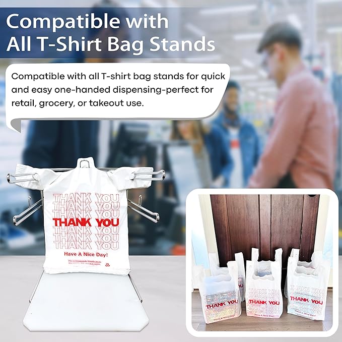 YoYoRain White Thank you T shirt bag, Grocery shopping bag Reusable and Disposable Supermarket Bag 11''x6''x21'' 100PCS