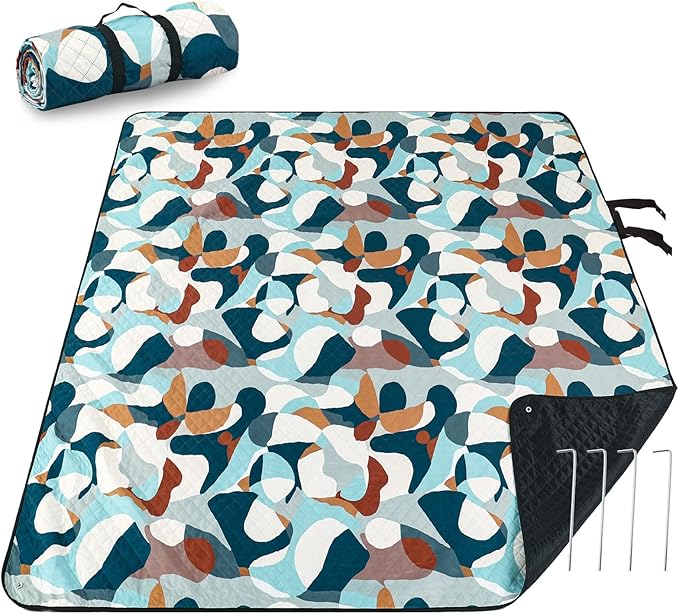 PY SUPER MODE Picnic Blankets Extra Large, Waterproof Foldable Outdoor Beach Blanket Oversized 83x79” Sandproof, 3-Layer Picnic Mat for Camping, Hiking, Travel, Park, Concerts-Camouflage