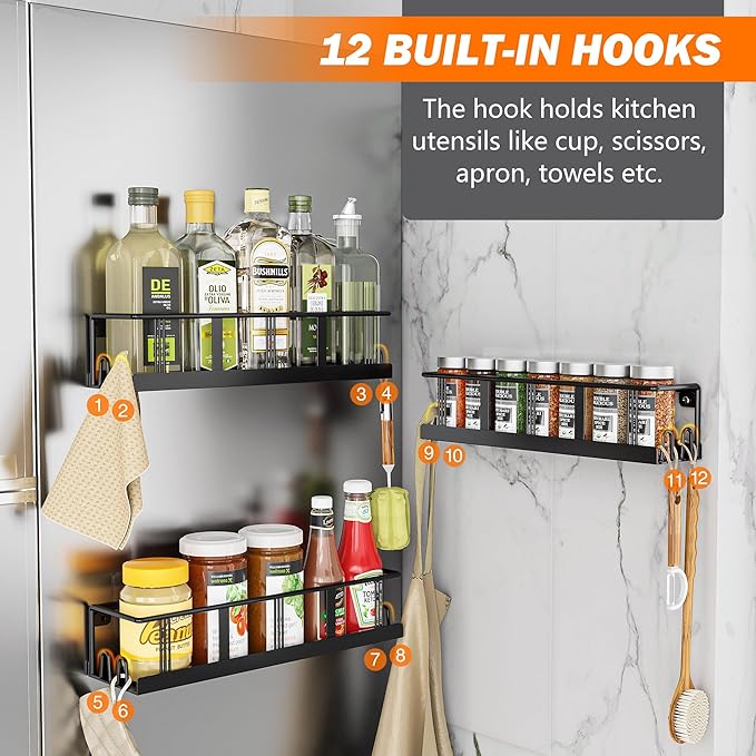 Spice Rack Wall Mounted 2 Pack, Space-Saving Spice Organizer for Spice Jars and Seasonings, Screw or Adhesive Hanging Spice Rack Organizer for Your Kitchen Cabinet, or Pantry Door