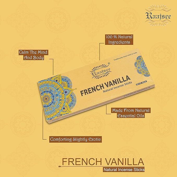 Raajsee Vnilla Incense Sticks 100 Gm Pack-100% Natural Insence Sticks -Organic Non Toxic - Charcoal Free - for Church,Aroma Therapy,Relaxation,Meditation