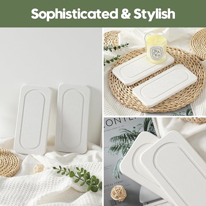 Homdiva 2Pack Water Absorbing Stone Tray for Sink, Diatomite Drying Coasters for Kitchen & Bathroom Counter, Kitchen Soap Dish Makeup Caddy, Dispenser Sponge Holder Space Organizer, White - 8"x 3.8"