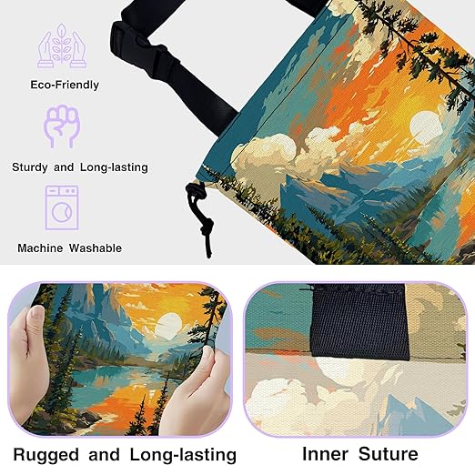 UUCBTAH Car Trash Bag Hanging Sunrise Forest Mountain Lake Car Trash Can for Back Seat Waterproof Car Trash Bin with Adjustable Straps and Drawstring for Car Accessories Vehicle Travelling Camping
