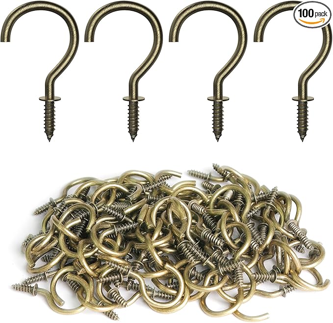 RELBRO Screw Hooks, 1 Inch Metal Screw in Cup Hooks, Bronze, 100 Pcs