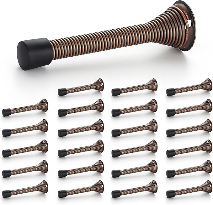 Ravinte Door Stoppers, 24 Pack Spring Door Stops with Rubber Bumper, Oil Rubbed Bronze Door Stoppers for Bottom of Door