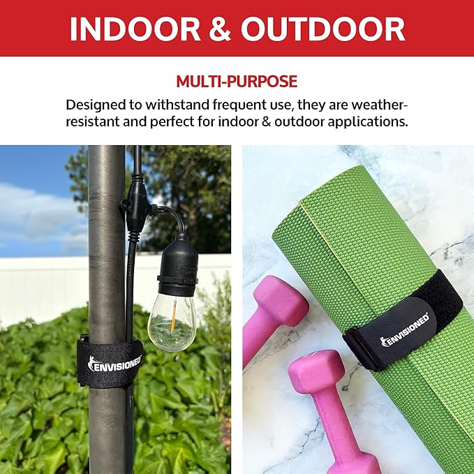 Reusable Cinch Straps 3/4" x 8" - 12 Pack, Multipurpose Quality Hook and Loop Securing Straps (Black) - Plus 2 Free Bonus Reusable Cable Ties