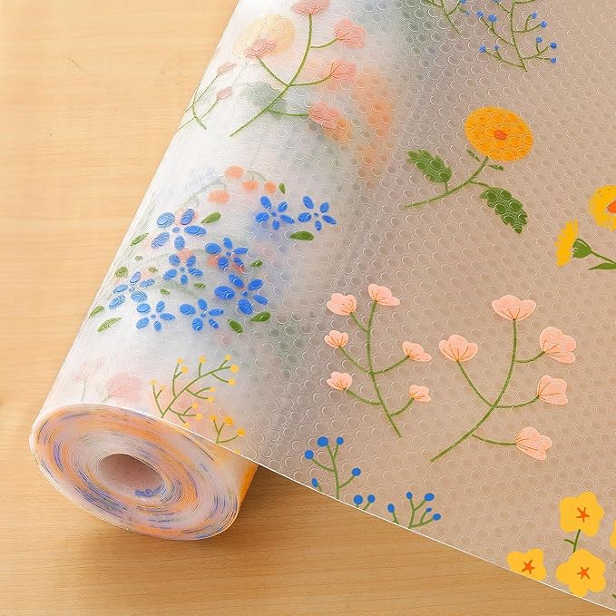 INNOLITES Shelf Liners for Kitchen Cabinets Non-Adhesive Drawer Liner with Floral, Waterproof Durable Easy to Clean, for Refrigerator, Shelves (Colorful Floral, 11.8" x 240")