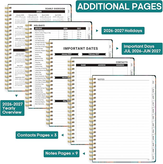 Academic Planner 2026-2027, Weekly and Monthly Calendar Book, July 2026 – June 2027, Hardcover Planner with Tabs, Perfect for Teachers, Students, Women & Men, A5 (6.4" x 8.5") - Giraffes