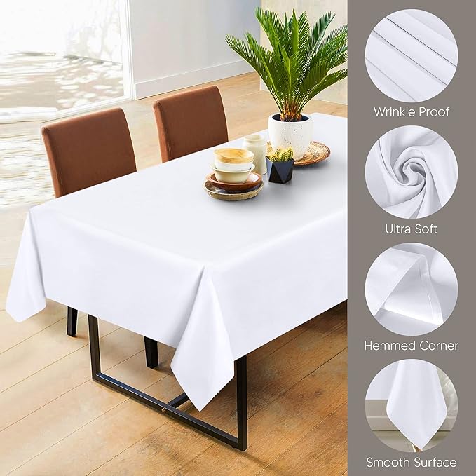 Utopia Kitchen Rectangle Table Cloth 2 Pack(54x78 Inches, White), Tablecloth Machine Washable, Polyester Table Cover for Dining, Buffet Parties, Picnics, Events, Weddings and Restaurants