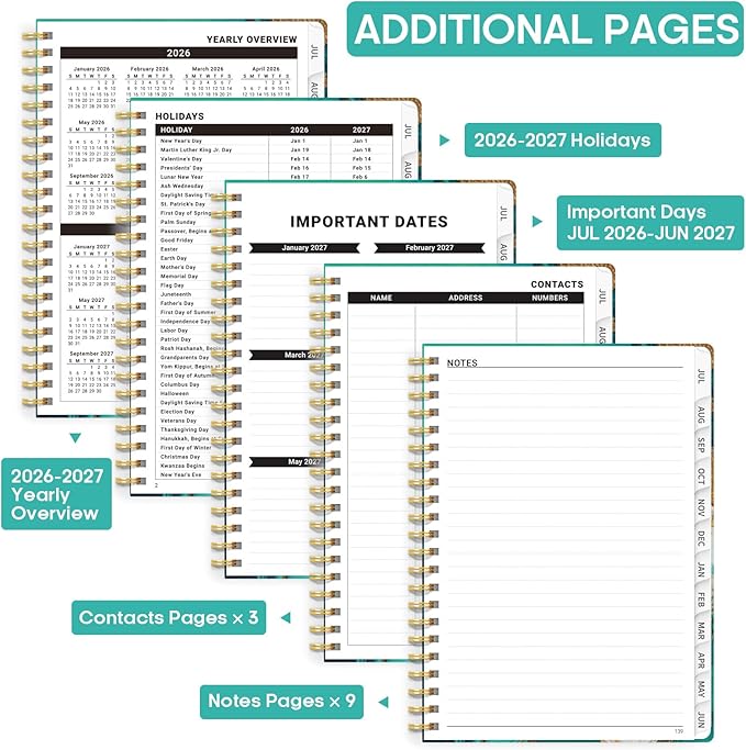 Academic Planner 2026-2027, Weekly and Monthly Calendar Book, July 2026 – June 2027, Hardcover Planner with Tabs, Perfect for Teachers, Students, Women & Men, A5 (6.4" x 8.5") - Ocean