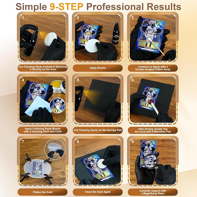 17-in-1 Card Cleaning Kit, Card Care Polishing Restoration with Plastic Case, Trading Card Cleaning with Polishing Cream and Cleaning Spray, Suitable for PSA Rated Card Care & Flatten Edges (12.2")