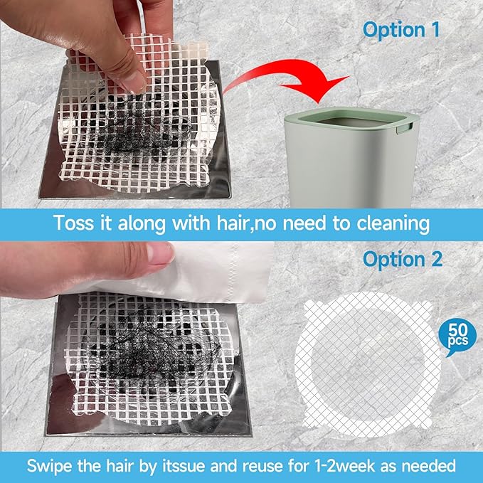 VIVIDLY 100 Pack Disposable Shower Drain Cover Hair Catcher Shower Drain Mesh Stickers, Bathroom, Bathtub, Kitchen, Sink, for Human and pet Hair (100)