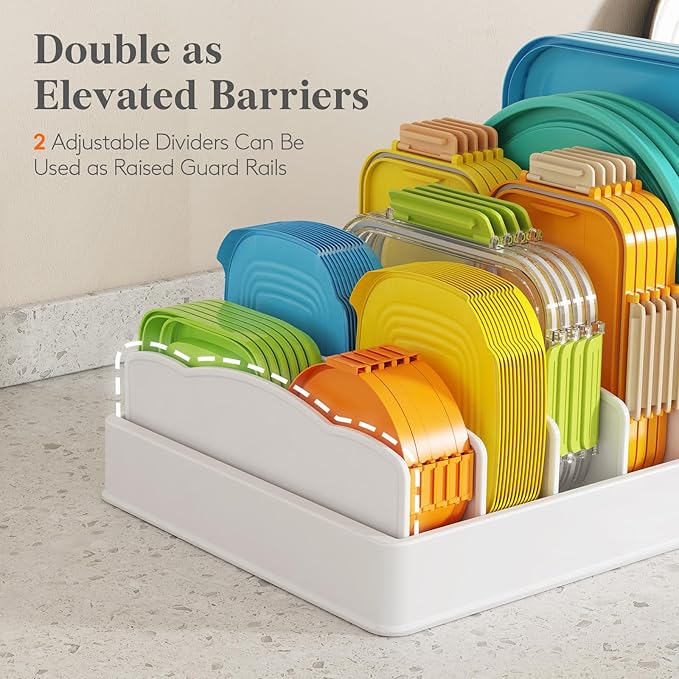 Lifewit Kitchen Cabinet Organizer for Food Container Lids, Large 9.8-17" Expandable Lids Holder with 8 Adjustable Dividers & 9 Sections for Pantry Organizers and Storage, Home Drawer Organization