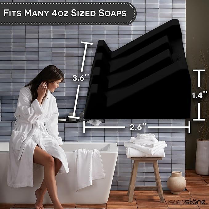 iSoapStone Silicone Soap Dish (USA Patented) Self Draining Bar Soap Holder for Shower Bathroom Sink, Drying Soap Dish Tray Sponge Holder Easy Cleaning Soap Saver Travel Accessories (Black, 1)