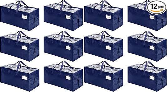 VENO 12 Pack Moving Bags w/Backpack Straps, Heavy Duty, Moving Boxes Alternative, Packing Supplies, Large Storage Totes for Dorm Room Essentials with Zipper for Clothes (Blue, 12 Pack)
