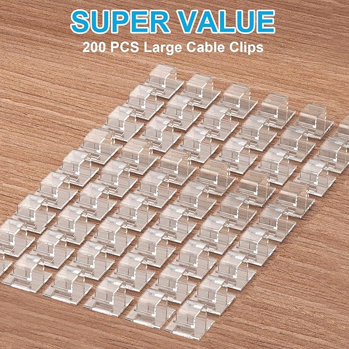 200 PCS Hooks for Outdoor String Lights (Large, Clear), Christmas Light Clips Hangers, Cable Clips Wire Holder Cord Organizer for Patio Porch Decor, Balcony & Holiday Decor
