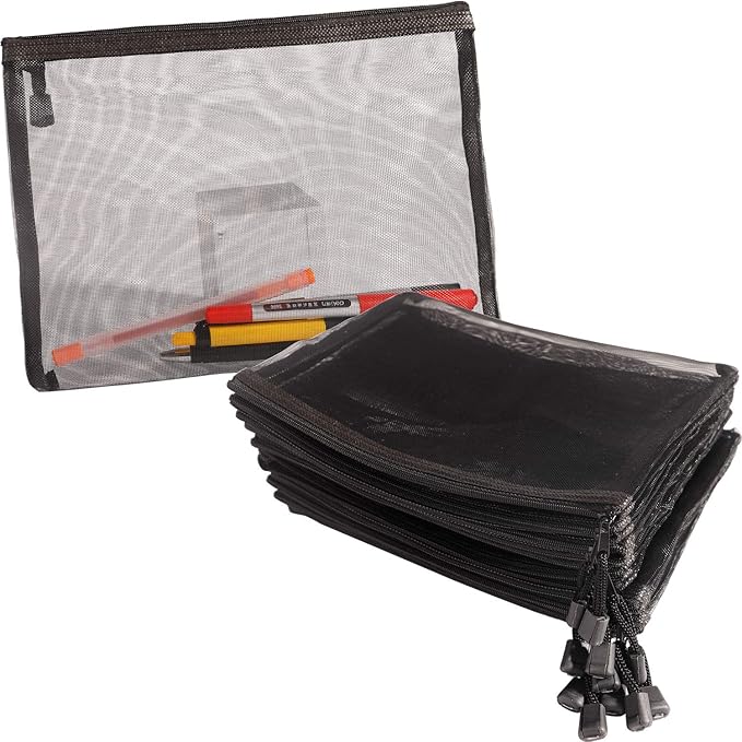 20 Pieces Black Mesh Bags Mesh Zipper Pouch Makeup Cosmetic Bag Pencil Pouch, 9.5 x 7.1 Inches