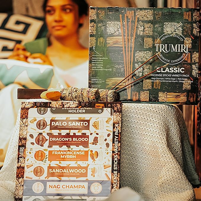 Classic Incense Sticks - Total 120 Insence-Sticks (20 Insense x 6 Inscents) - Inciensos Aromaticos Para La Casa Incents with Nag Champa Sage Palo Santo Frankincense Sandalwood Inscents-Sticks + Holder