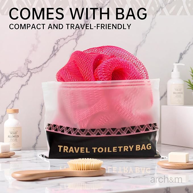 African Exfoliating Net Sponge Afroscrub - Authentic African Net Sponge with Knots Exfoliating Wash Cloths for Body Scrubber Back Scrub Exfoliator for Shower Bath Black by ARCH&M