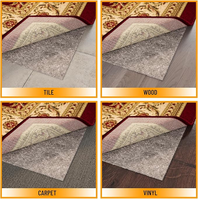 Ottomanson 3' x 4' Non-Slip Rug Pad Gripper 1/4 Inch Thick Dual Surface Felt + Rubber Gripper - Safe for All Floors, Brown