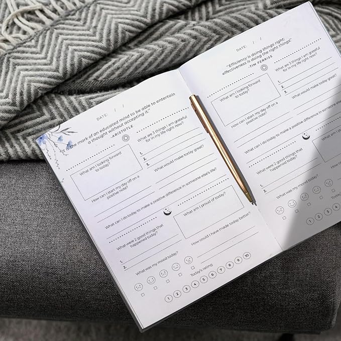 Gratitude Journal with 6 Inspirational Stickers and Pencil, Daily Reflection Journal for More Happiness, Mindfulness & Affirmation, Self Care Journals for Women & Men,Grey