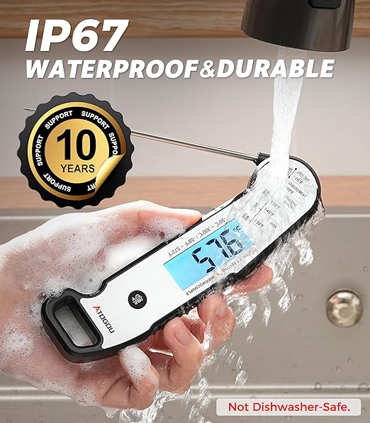 Atogou Professional Meat Thermometer Digital for Cooking Food, <1 Sec Instant Read & ±0.5℉ Accuracy, IP67 Waterproof, Thermocouple Sensor Probe, for Kithchen, BBQ, Grill, Silver