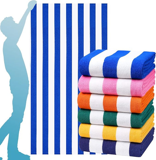 6 Packs Oversized 72x40 Inch Stripe Beach Towel Thin Terry Set XL Big Extra Large Accessories Essentials Soft Clearance Super Absorbent Pool Travel Bath Swim Camping Towels Bulk Men Women Adults Gift
